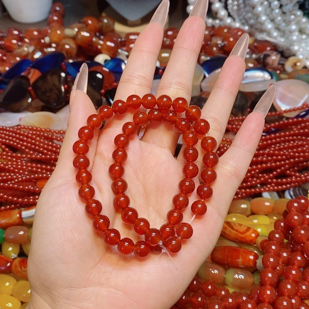 玛瑙/玉髓散珠天然A货红玛瑙8mm一条
