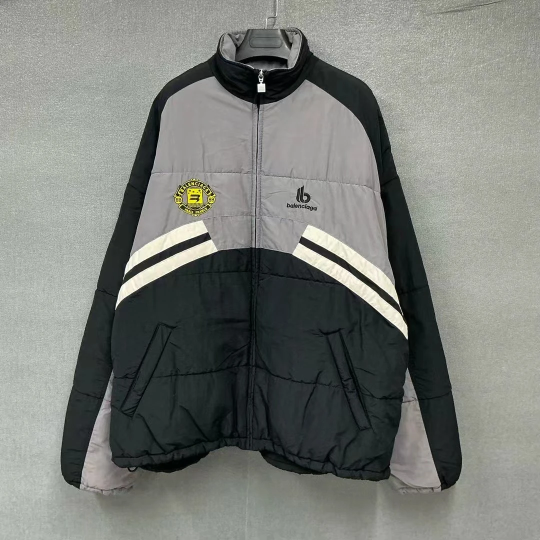 99新 Balenciaga/巴黎世家 双钩刺绣足球拼接棉服外套M码