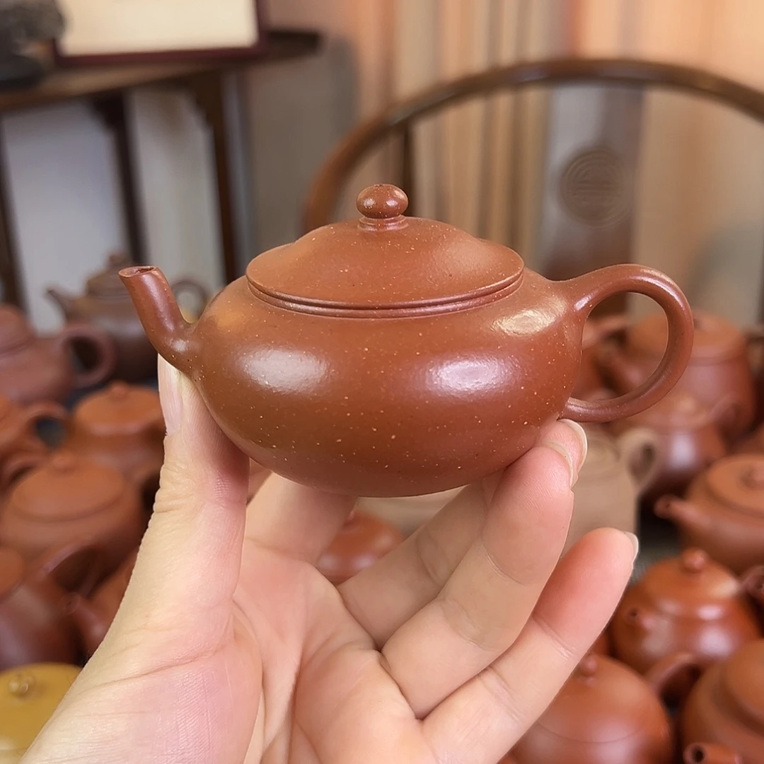 紫砂茶壶精品原矿 扁玉 老朱泥 120cc