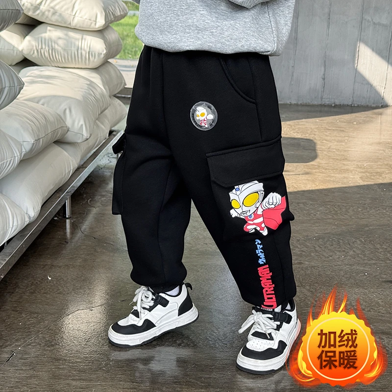 奥特曼男童加绒洋气秋冬款2025新款儿童裤冬季羊驼毛加厚运动卫裤