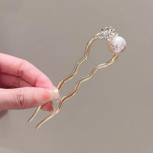 高级感珍珠花朵发簪2025新款爆款古风盘发簪子U型发钗插梳发卡