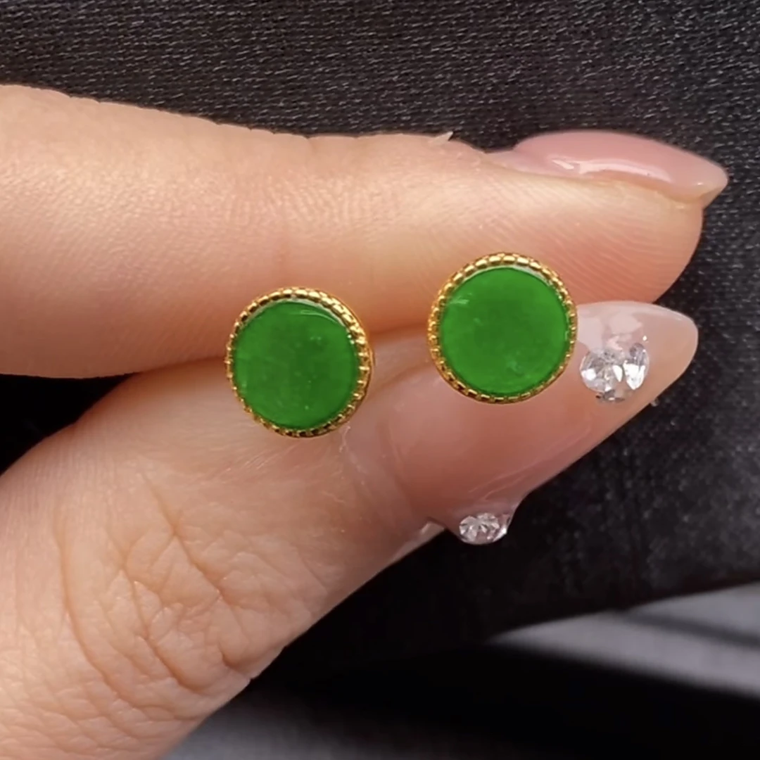 缅甸翡翠A货S925银镶嵌耳钉