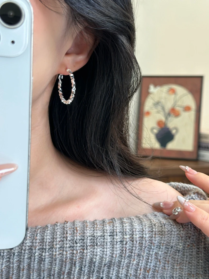 925银针银色耳圈百搭高级耳饰品轻奢圈圈【碎银款式】