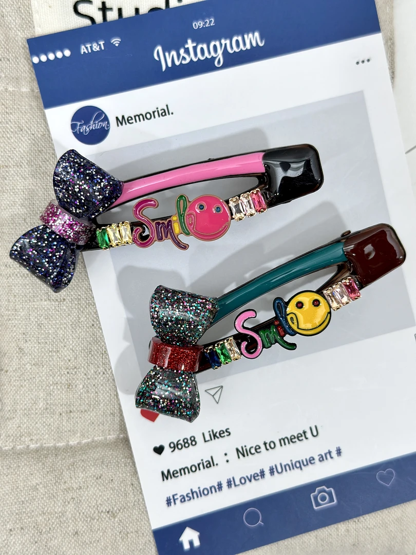 韩版东大门定制款原创设计气质时尚可爱彩色笑脸水钻发卡 YZ94