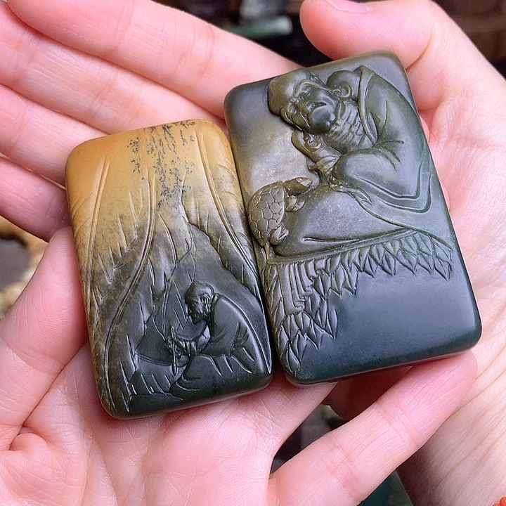 岫岩河磨玉（透闪石质玉）手把未镶嵌踏**山