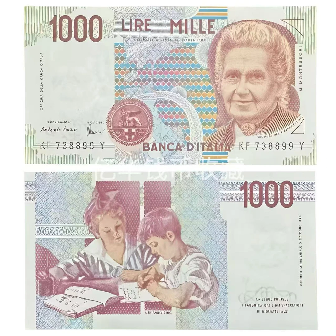 【欧洲】意大利1000里拉1990年纸小票教育家蒙台梭利外国钱币