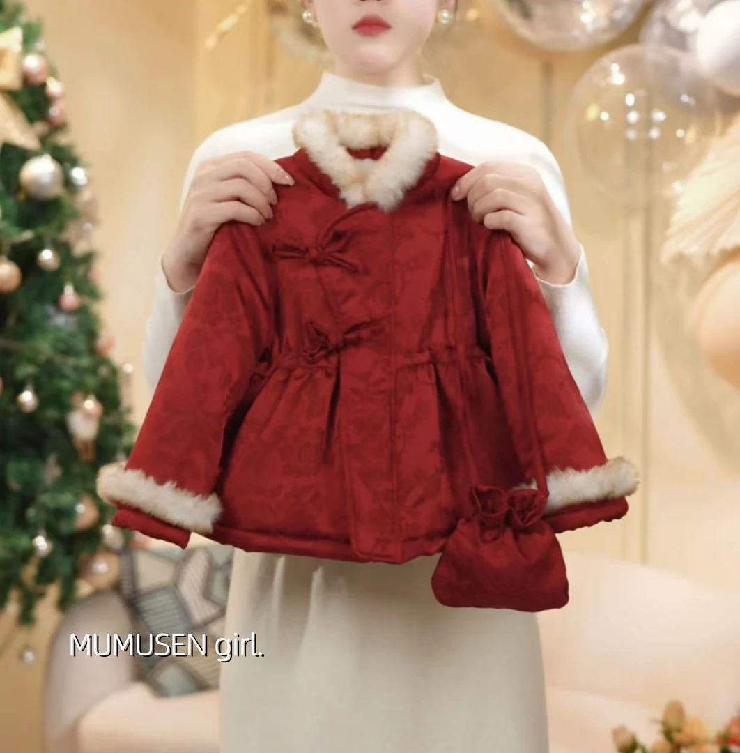 MUMUSEN/沐沐森女童2024冬季新款新中式加绒加厚国风套装-G7100