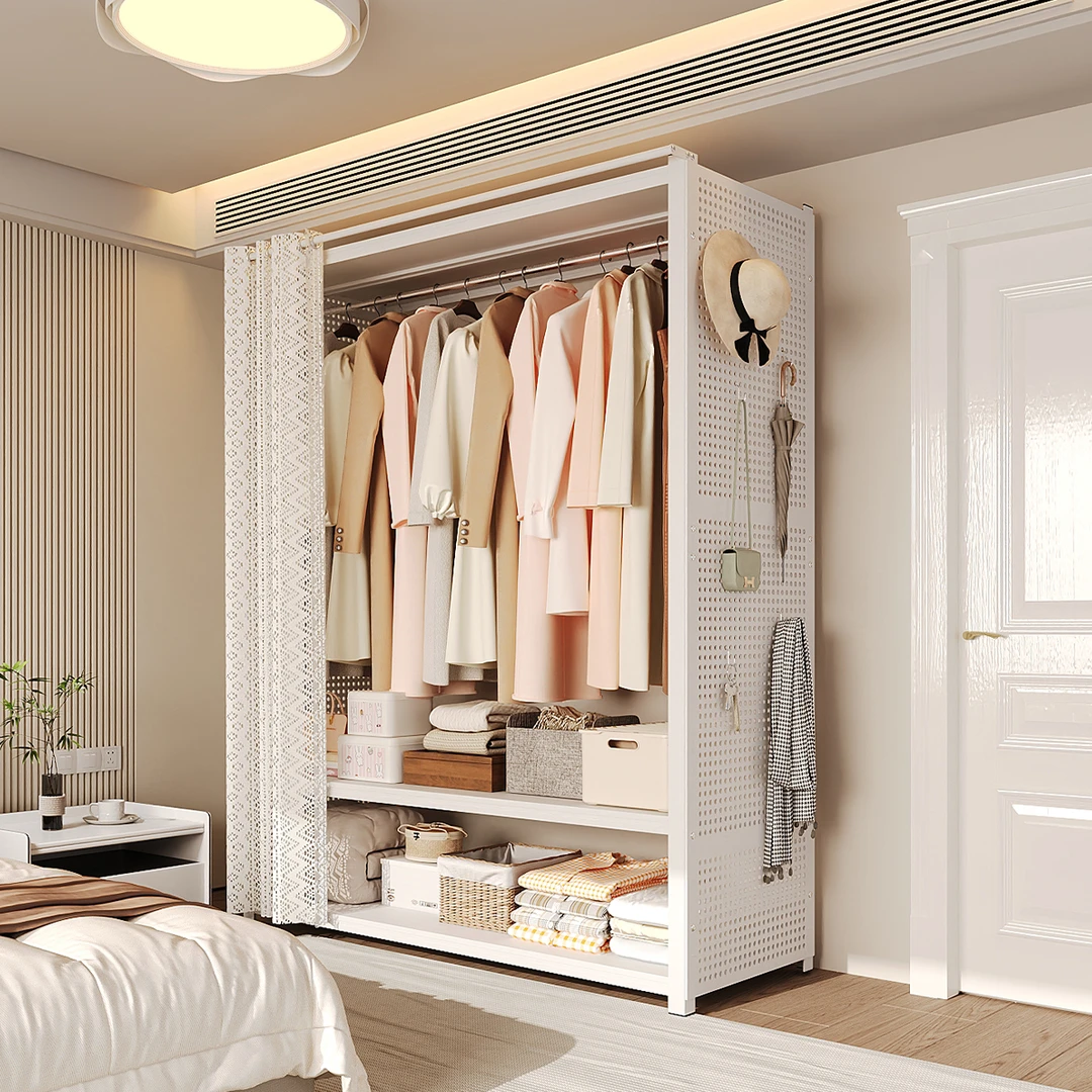 衣帽架卧室落地挂衣架开放式货架洞洞板衣帽间架组装金属衣物收纳