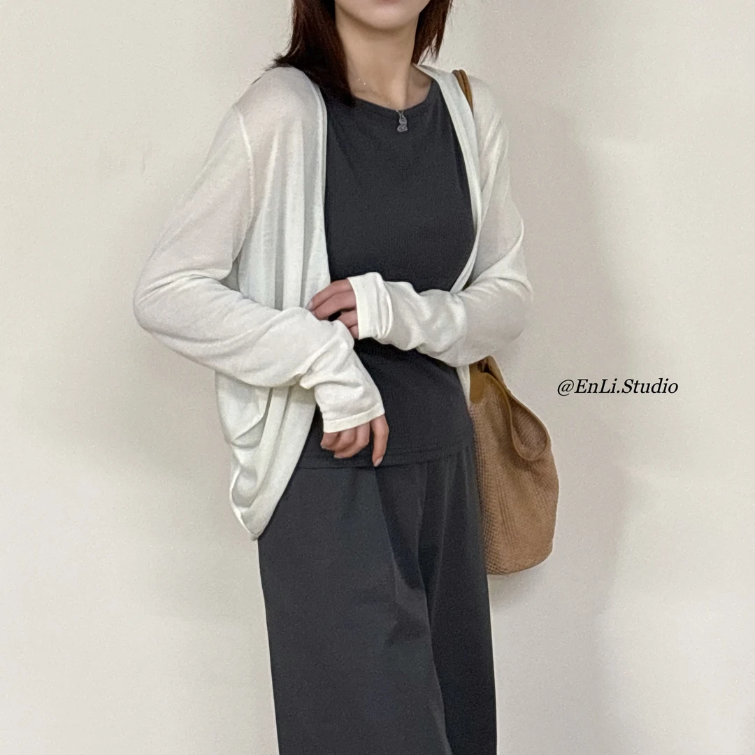 ENLI-莱赛尔针织开衫长袖短款透气薄款