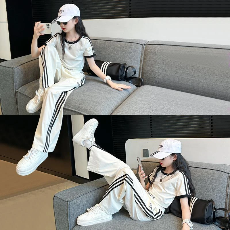 童装夏款大童卫裤运动套装新款儿童夏装女孩洋气休闲女童夏季2025