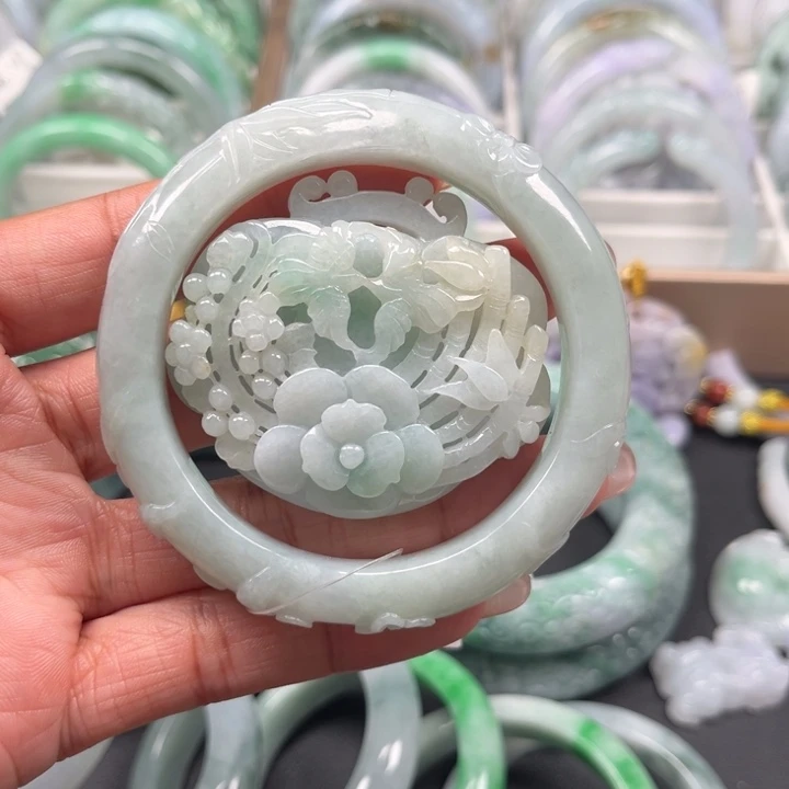 翡翠未镶嵌手镯061晴底竹节套装56.5