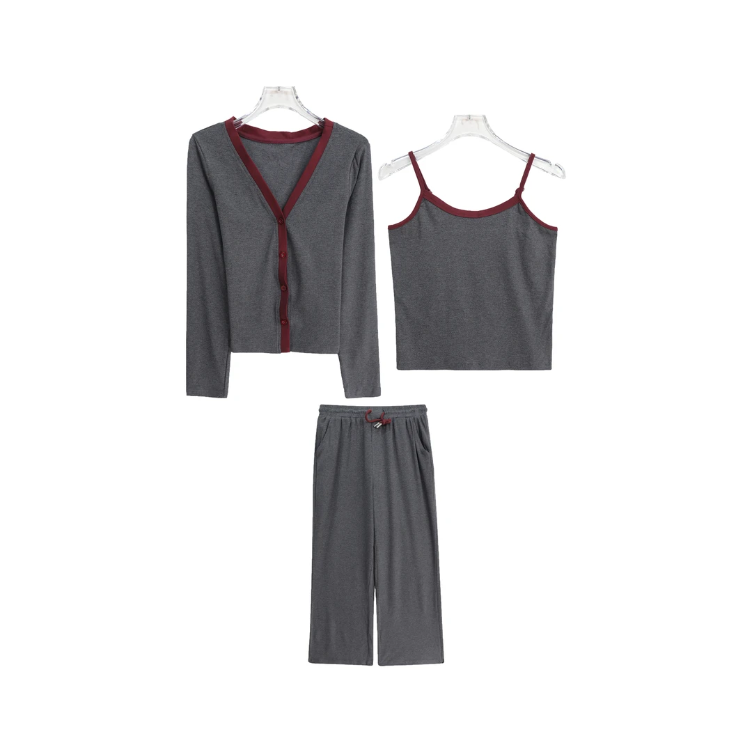 S简约开衫外搭显瘦吊带宽松休闲裤三件套S3685