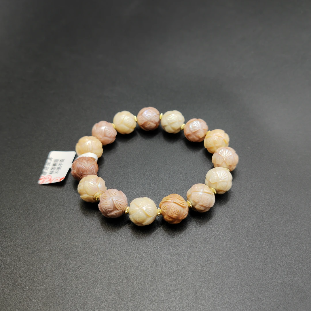 珍藏 粉珍珠莲花形满工手串 卡13mm