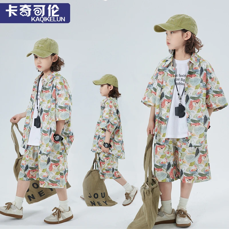 男童套装夏装2025新款儿童短袖衬衫大童帅气衣服男孩夏季时髦童装