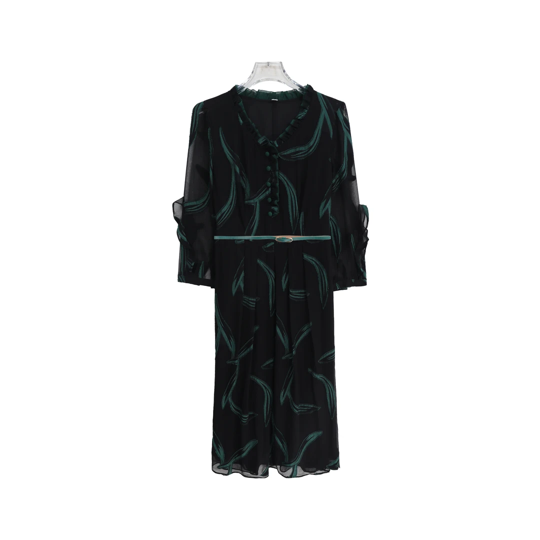 新款立领碎花收腰显瘦气质法式连衣裙S3139（赠腰带）