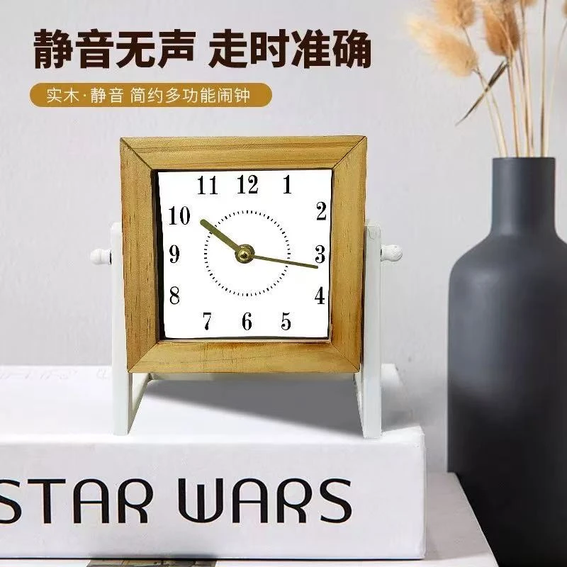 新疆包邮-方形小闹钟北欧风格床头静音款学生闹钟