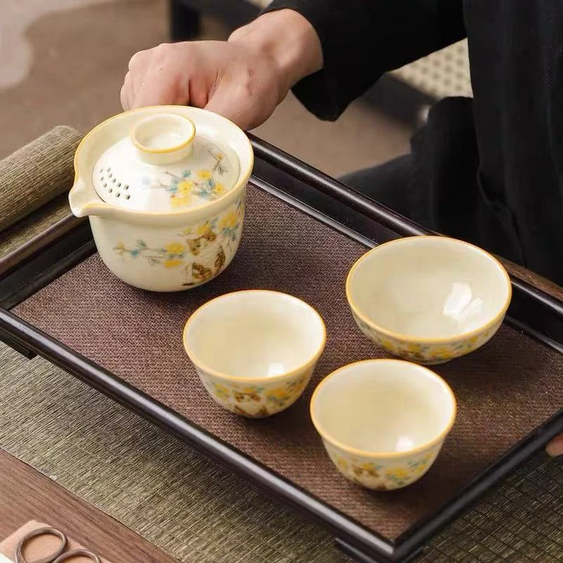 黄哥窑旅行茶具一壶三杯-H0041