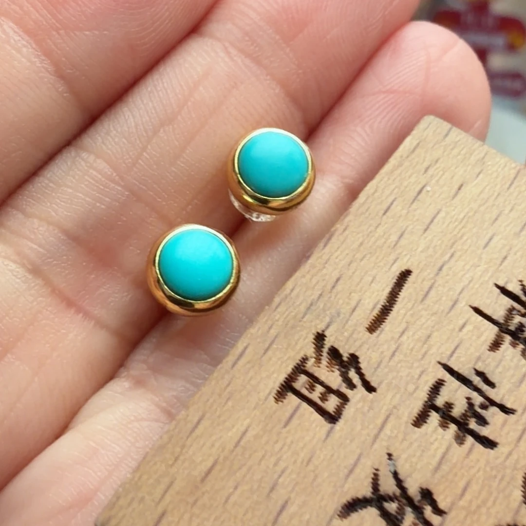 绿松石银S925镶嵌耳饰