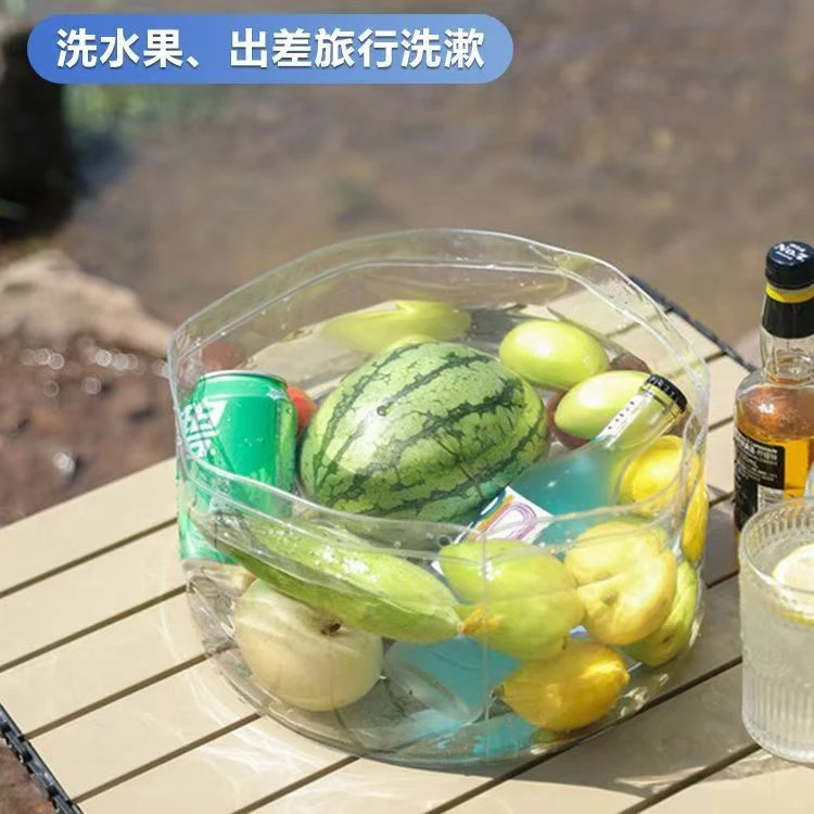 pvc手提式折叠水盆便携旅行露营洗菜装水桶透明洗衣服洗漱装水桶