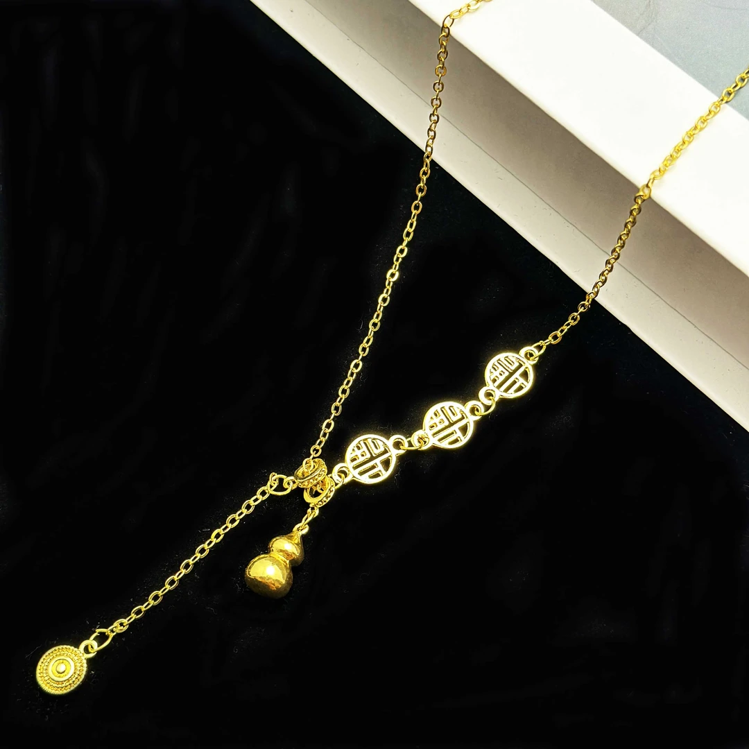 合金项链 金色福字葫芦吊坠新中式复古轻奢高级感锁骨链气质饰品