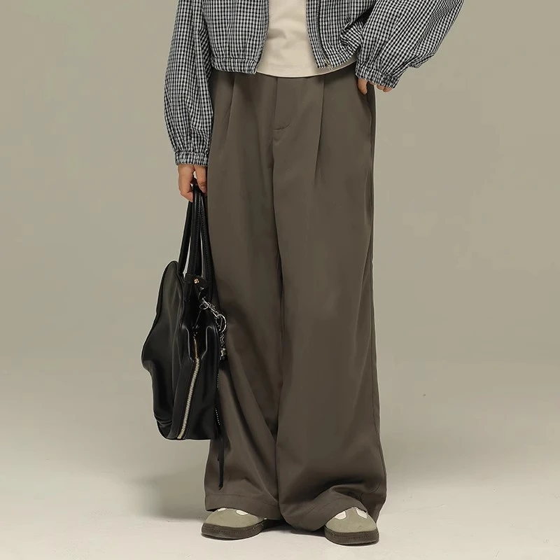 小女森女童春秋长裤垂感宽松阔腿裤中大童质感灰色休闲直筒裤子潮