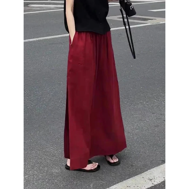 法式气质红色A字直筒裙2025春夏新款小个子洋气宽松显瘦半身裙女