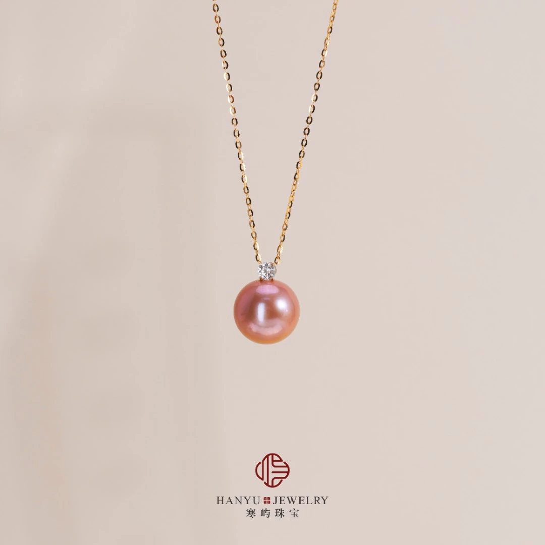 【现货】淡水紫色珍珠吊坠/13-14mm/18k/含银链/多样性发一