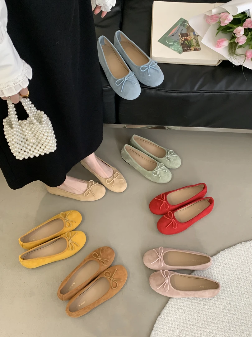 法式仙女风蝴蝶结圆头平底单鞋女温柔晚晚鞋