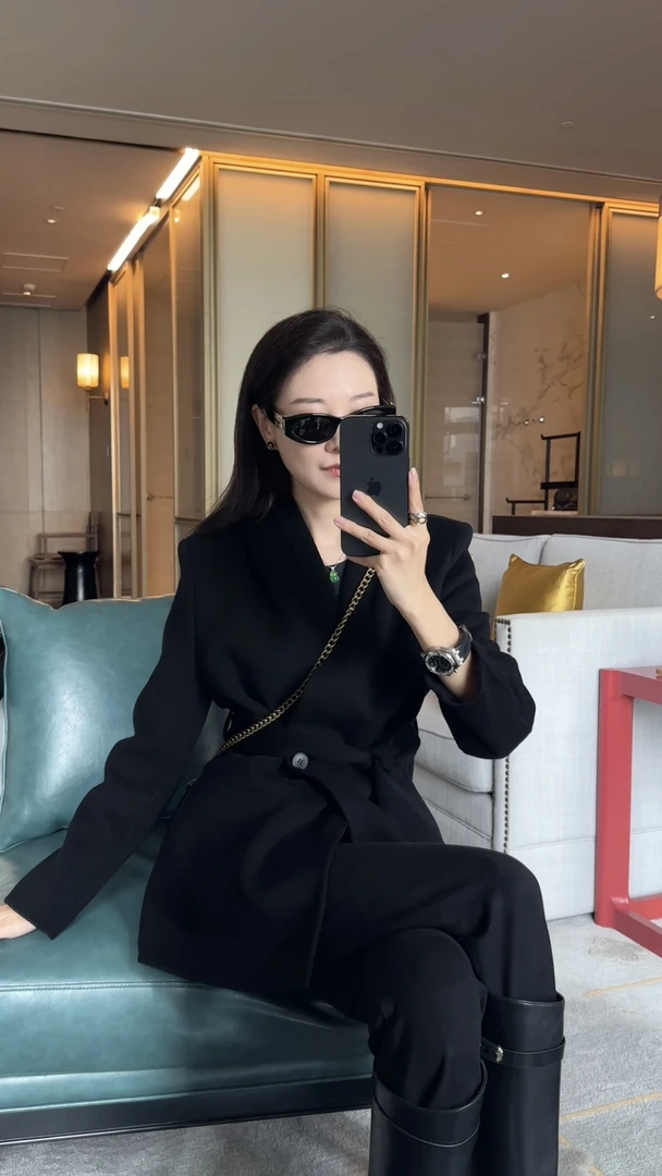 【米卡私服】气质高级感黑色羊绒大衣