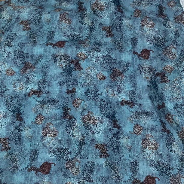 木源缎棉绸.蓝灰色腰果花.春夏连衣裙旗袍面料凉快透气