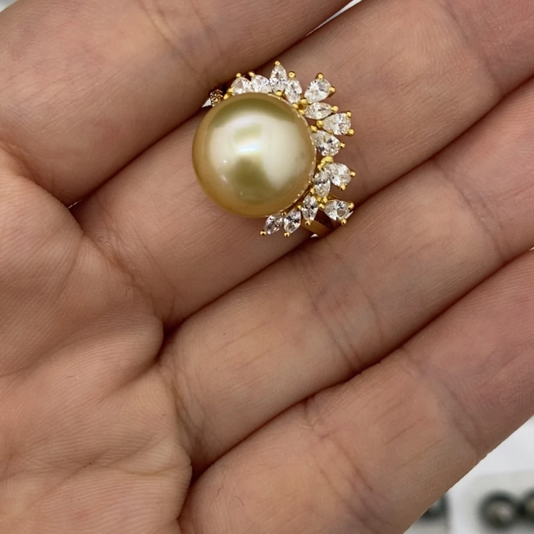 定制海水珍珠未镶嵌裸珠南洋金珠 成品戒指11.5不退不换