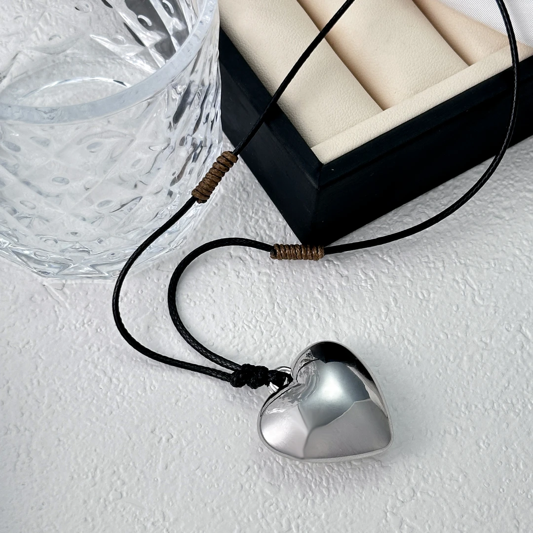 【KEFAN珂梵】坠链小众情侣双面爱心链子女简约日韩百搭时尚项链