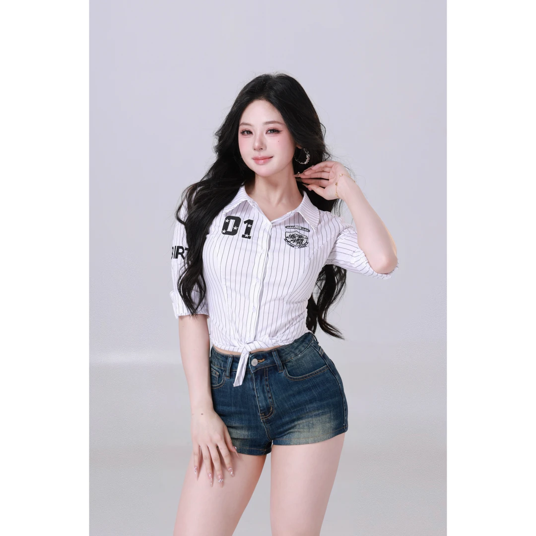 MengFairy【韩感氛围】70%棉设计感中袖修身衬衫5253M欧若风