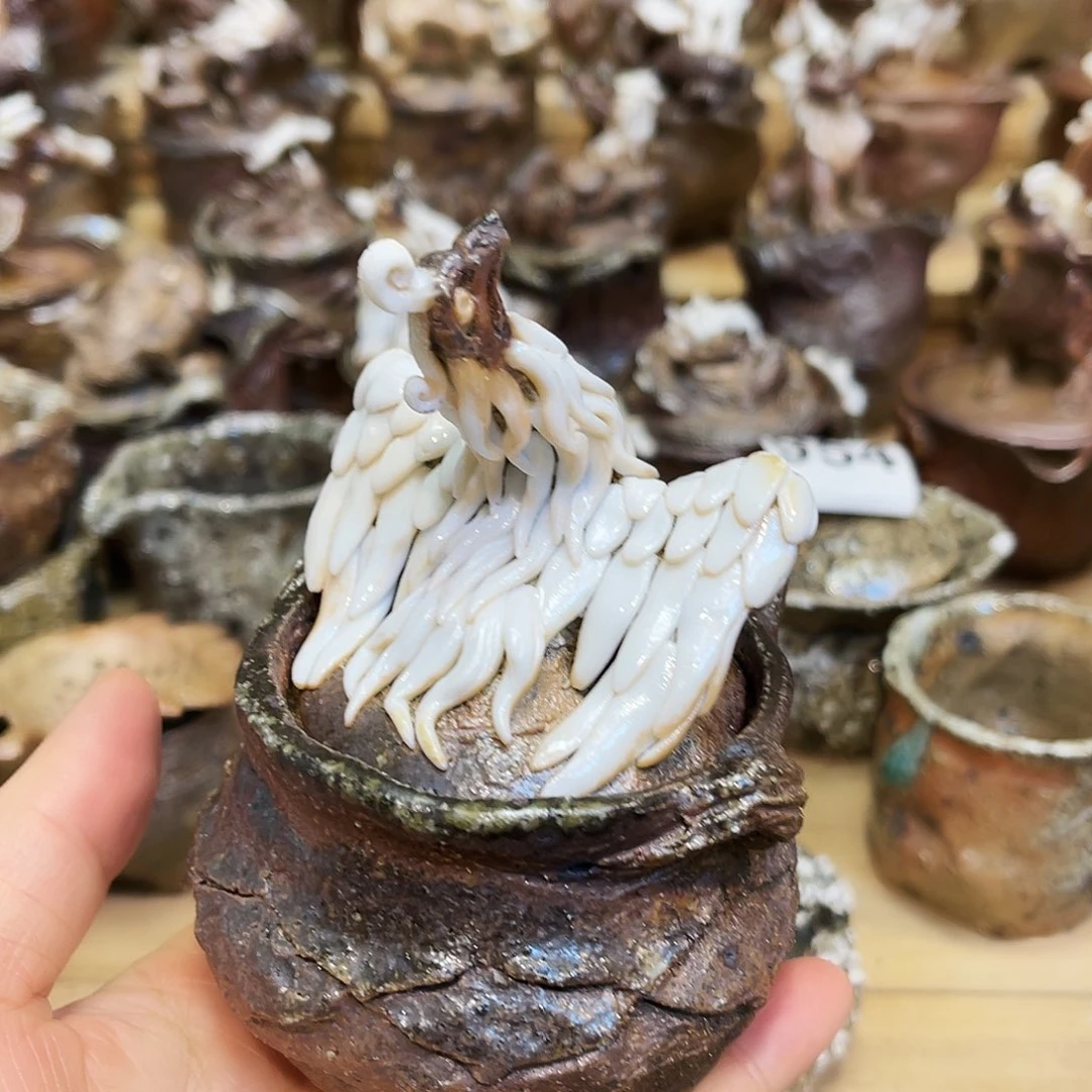 瓶柴烧粗陶手捏宝瓶微瑕