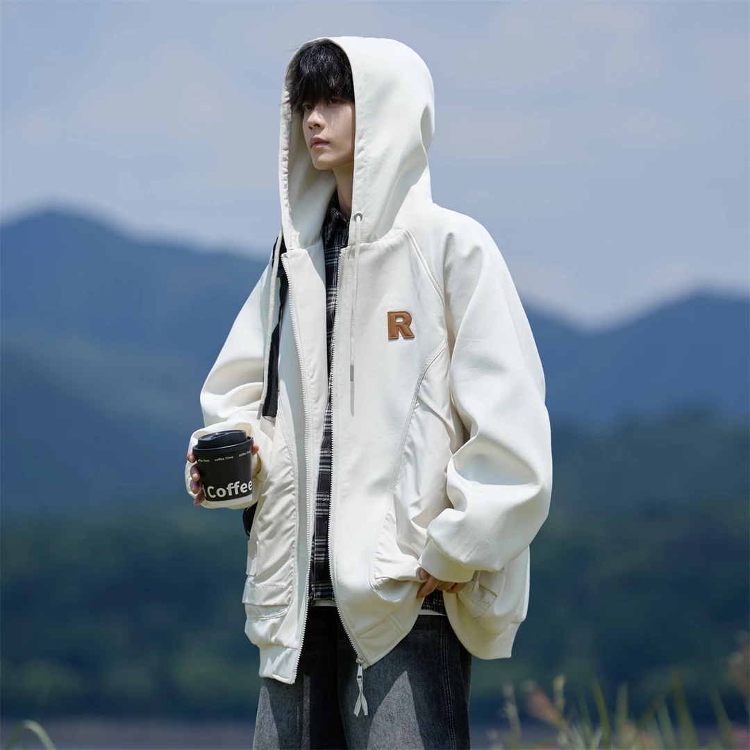 美式拉链开衫夹克男生款春秋季青少年情侣装国潮连帽外套百搭上衣