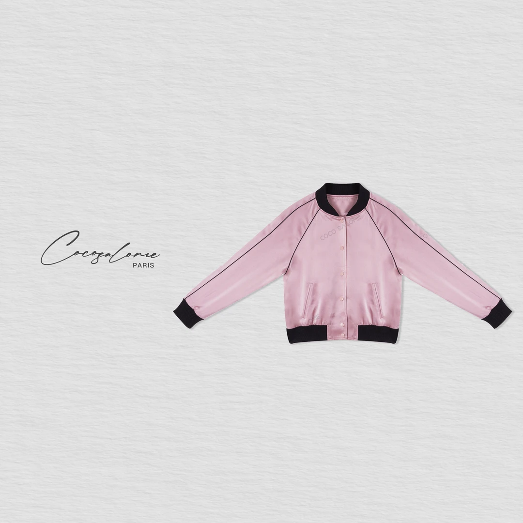 韩彬彬"樱花季"醋酸级感锻面春秋高定女装棒球服夹克外套4012-10