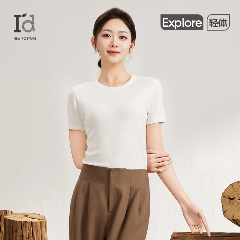 I'd/爱帝温感呼吸【小气候】天丝羊毛抗静电T恤圆领修身早秋上衣