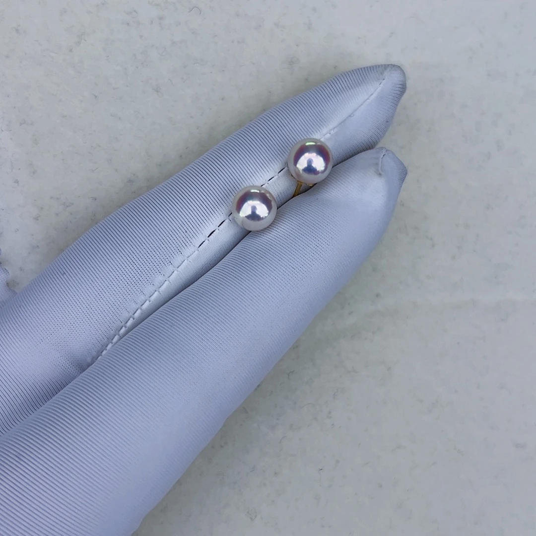 海水珍珠海水akoya天女耳钉7-7.5mm18K金镶嵌