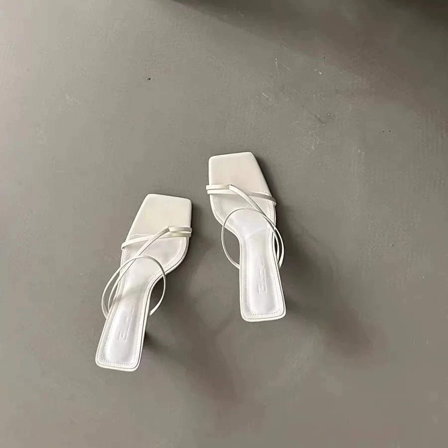 显腿长米白色方露趾细跟高跟鞋时尚性感仙女风凉玫瑰米兰达高跟鞋