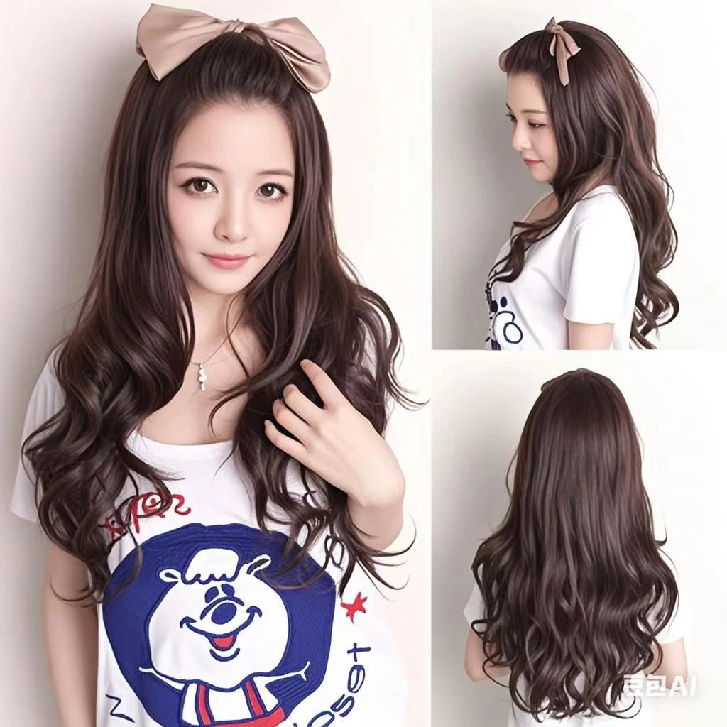 假发女半头套发型全新升级不用戴发网假发套减龄长卷发大波浪