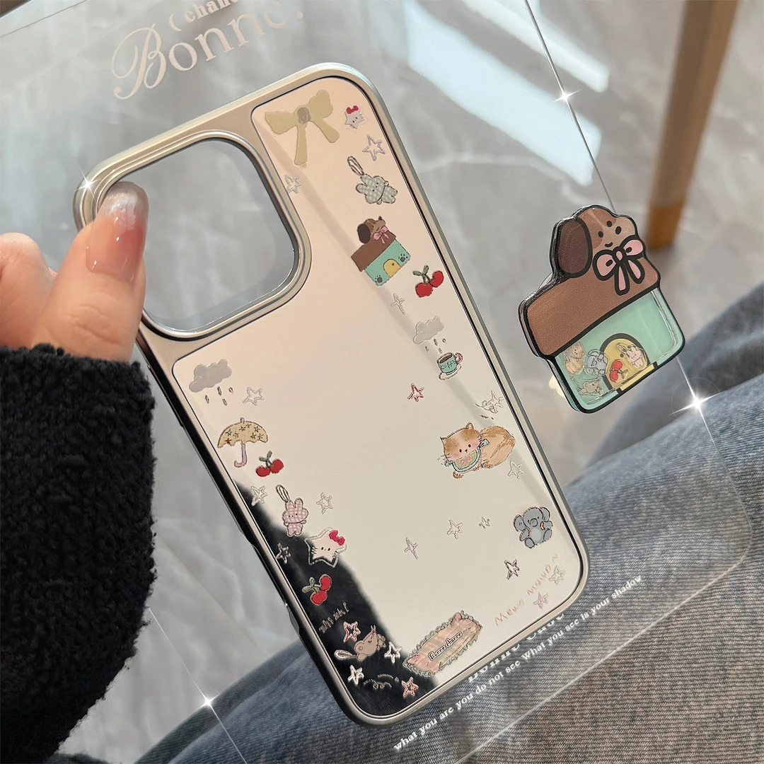 韩系ins电镀镜面适用iphone15promax手机壳苹果16pro小狗摇摇乐壳