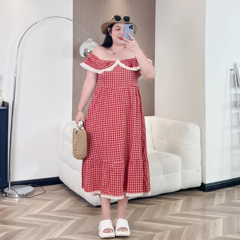 断码捡漏~倾夏浪漫 / 韩系浪漫格子连衣裙11029夏季新款200斤胖mm