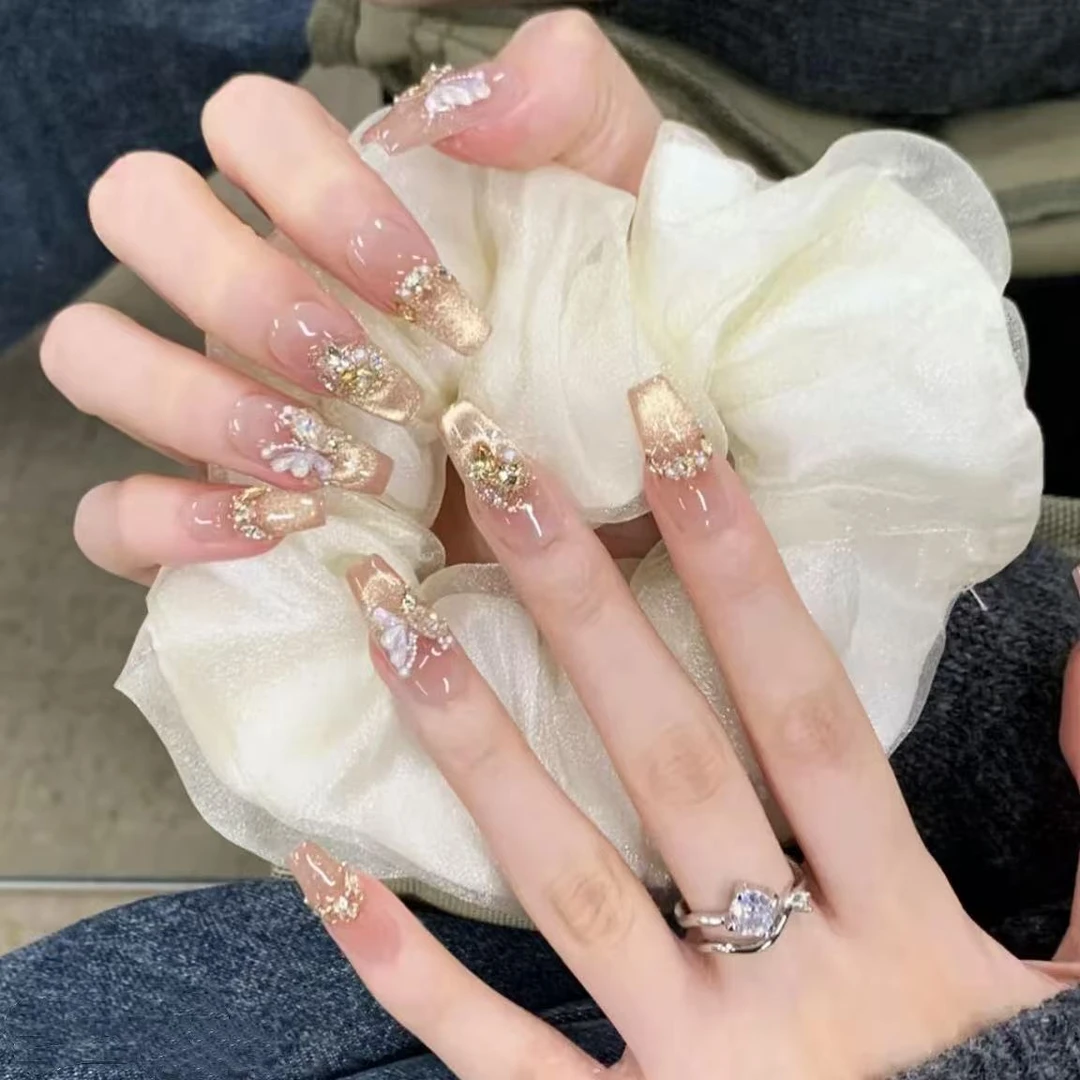 【烫金蝴蝶】纯手工穿戴甲美甲穿戴光疗甲冰透渐变流行纯欲四季流行