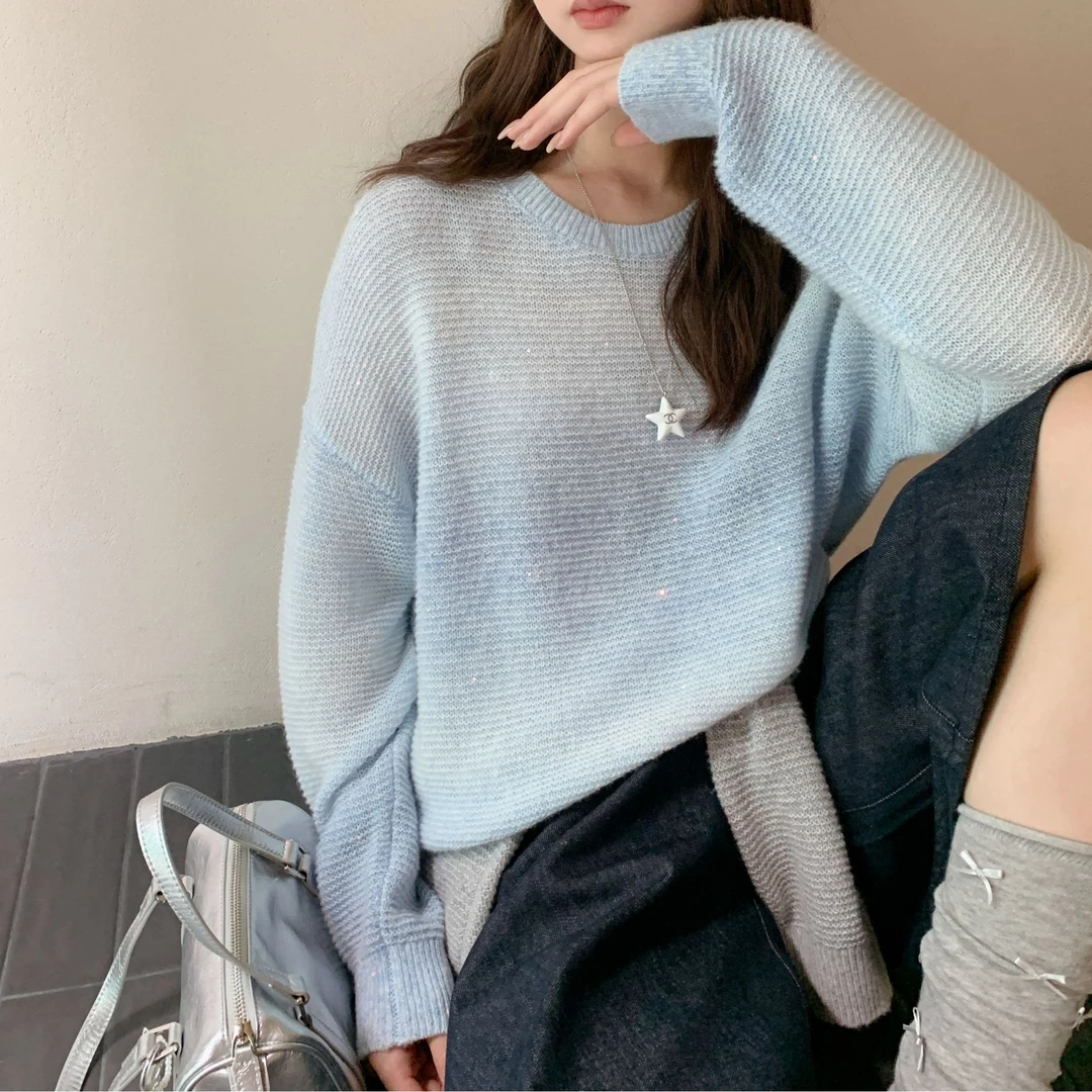 【玥玥家】不可机洗-羊毛+羊绒-时尚珠片重工长袖针织衫