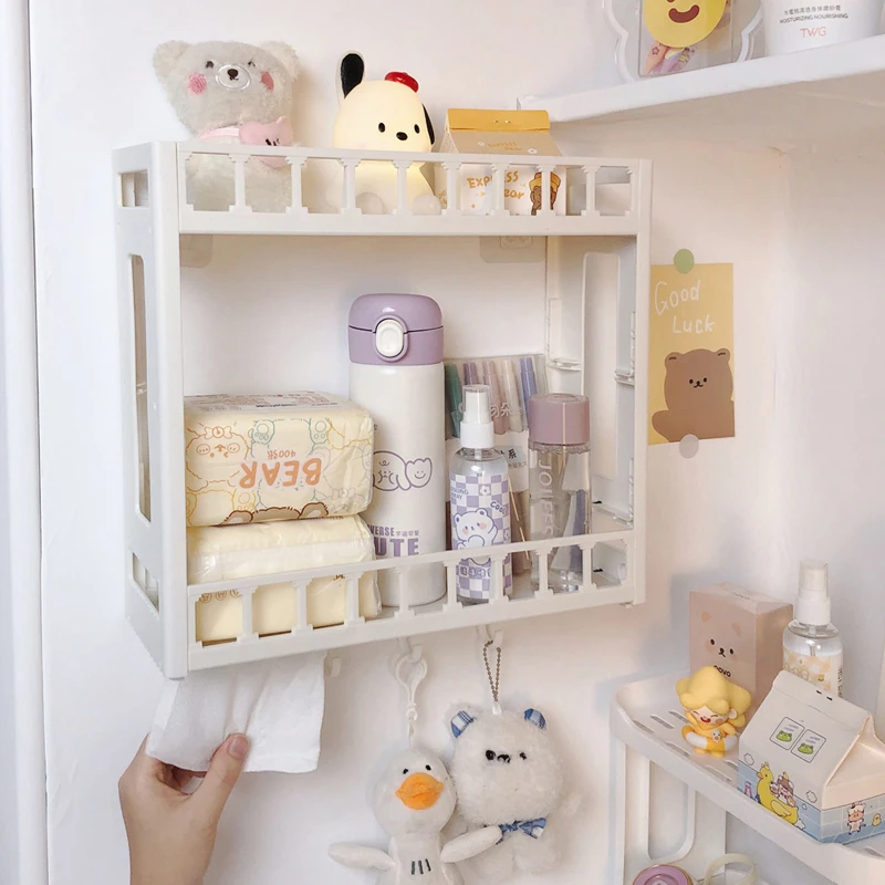 学生宿舍免打孔壁挂式置物架寝室上铺下铺床头挂墙收纳盒简约架子