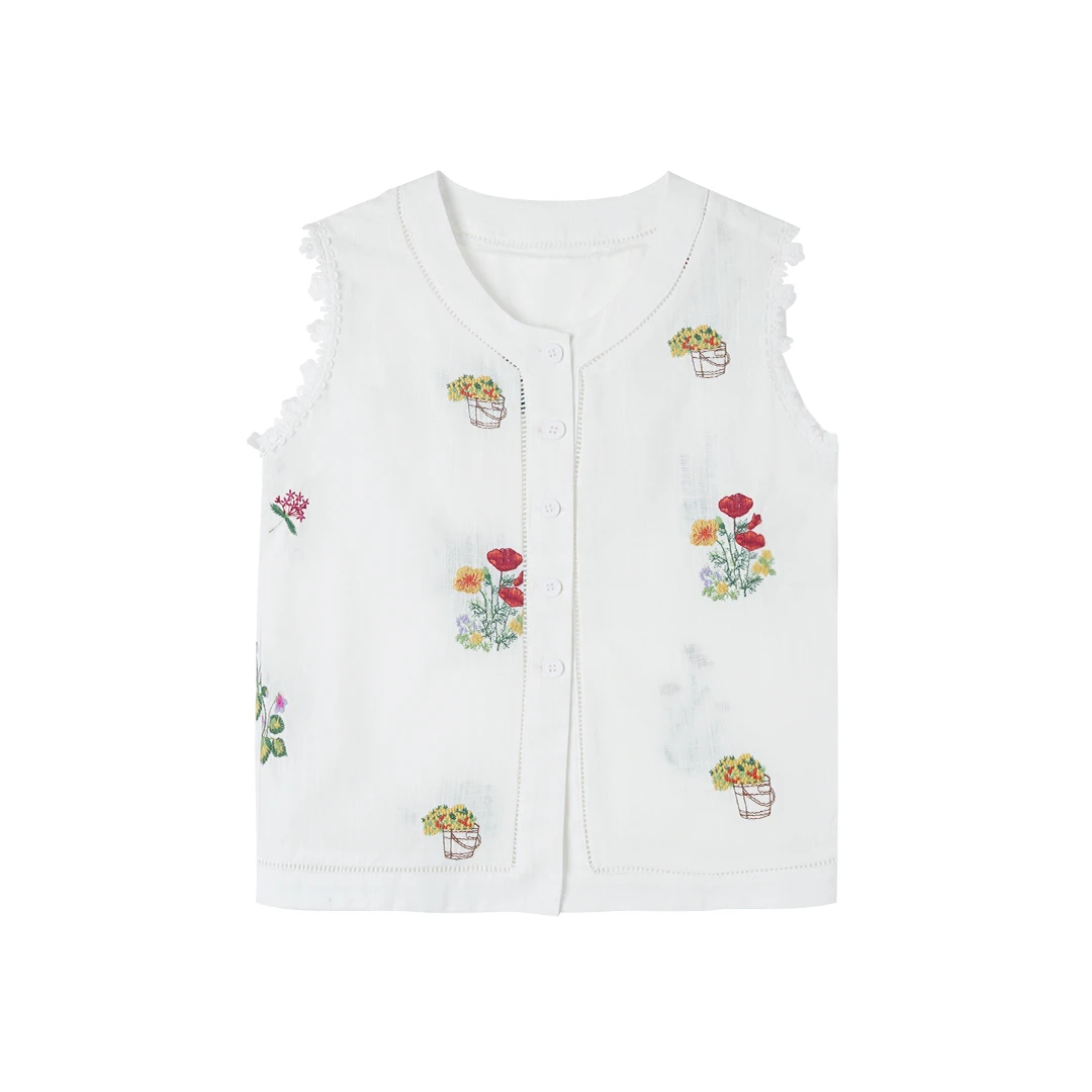 2025春季新款设计感高级绣花蕾丝边无袖马甲LK2503208