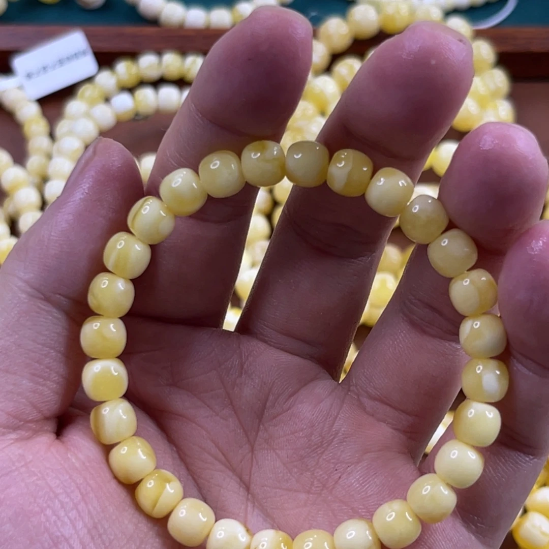 蜜蜡未镶嵌珠宝奇石7.5mm浓腊白花