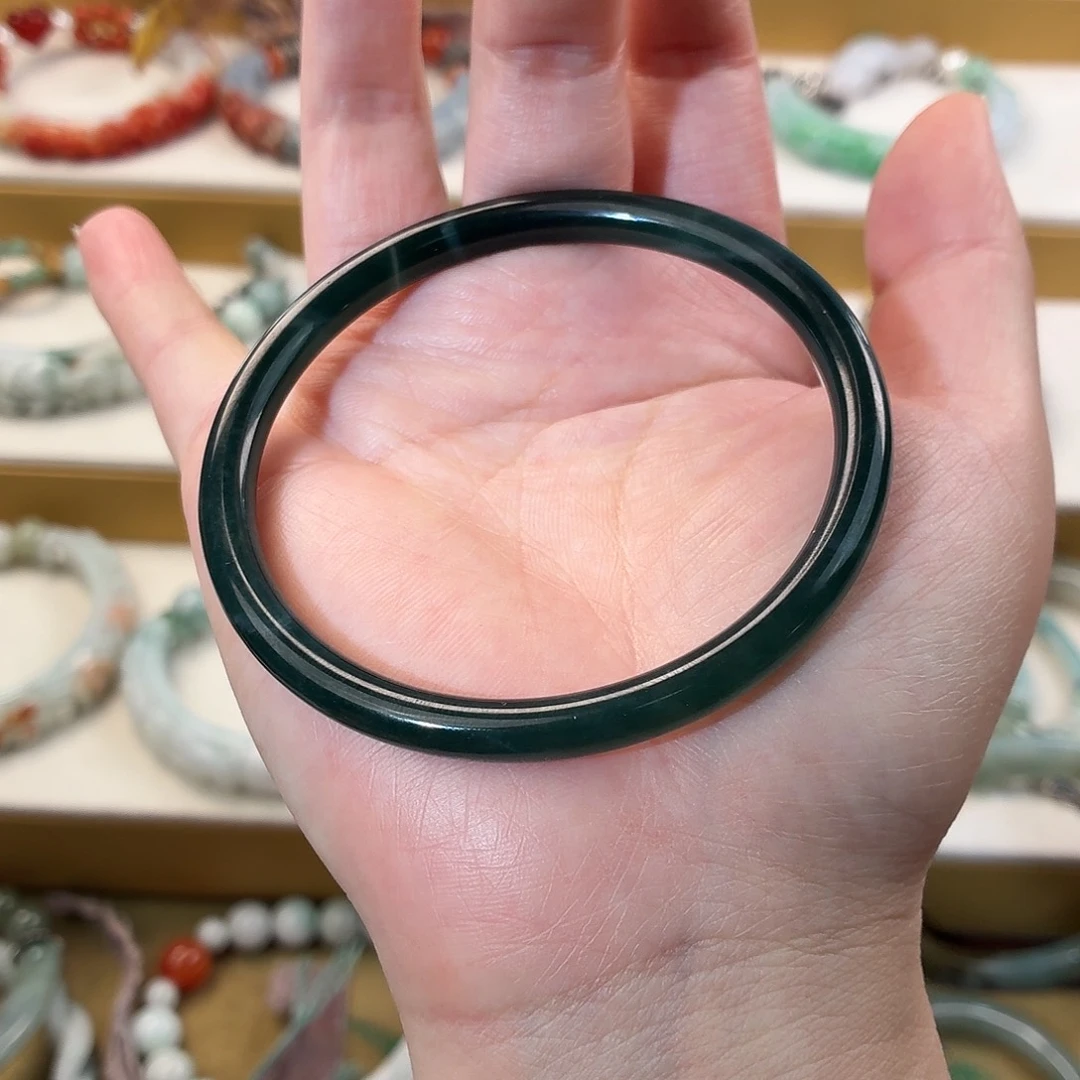 翡翠未镶嵌手镯圈口61小细条