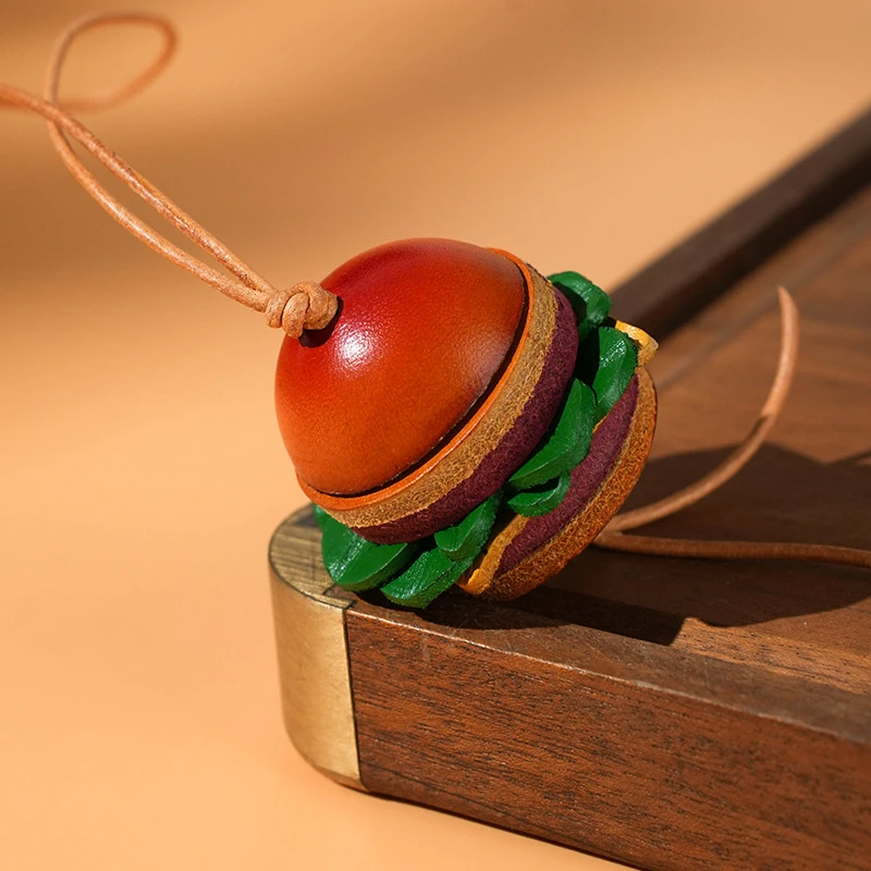 麦子手作汉堡汽车挂件挂饰牛皮包包挂件可爱卡通真皮钥匙扣1001