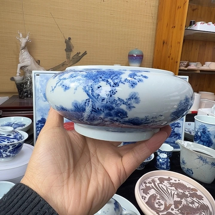 时***落纯手工青花水洗花鸟
